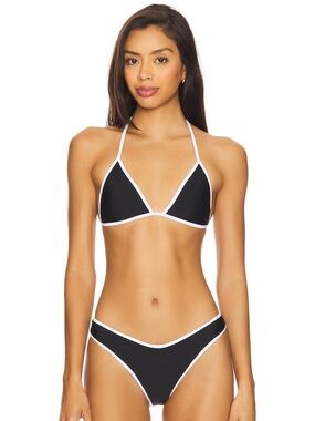 L'Academie Black & White Contrast Triangle Bikini : TOP S BOTTOM M